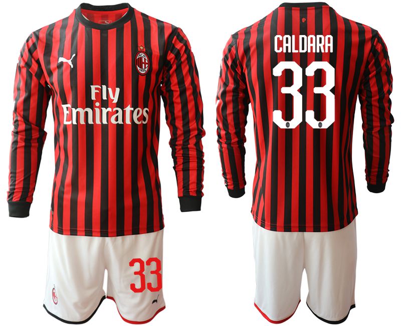 Men 2019-2020 club AC milan home long sleeve #33 red Soccer Jerseys->ac milan jersey->Soccer Club Jersey